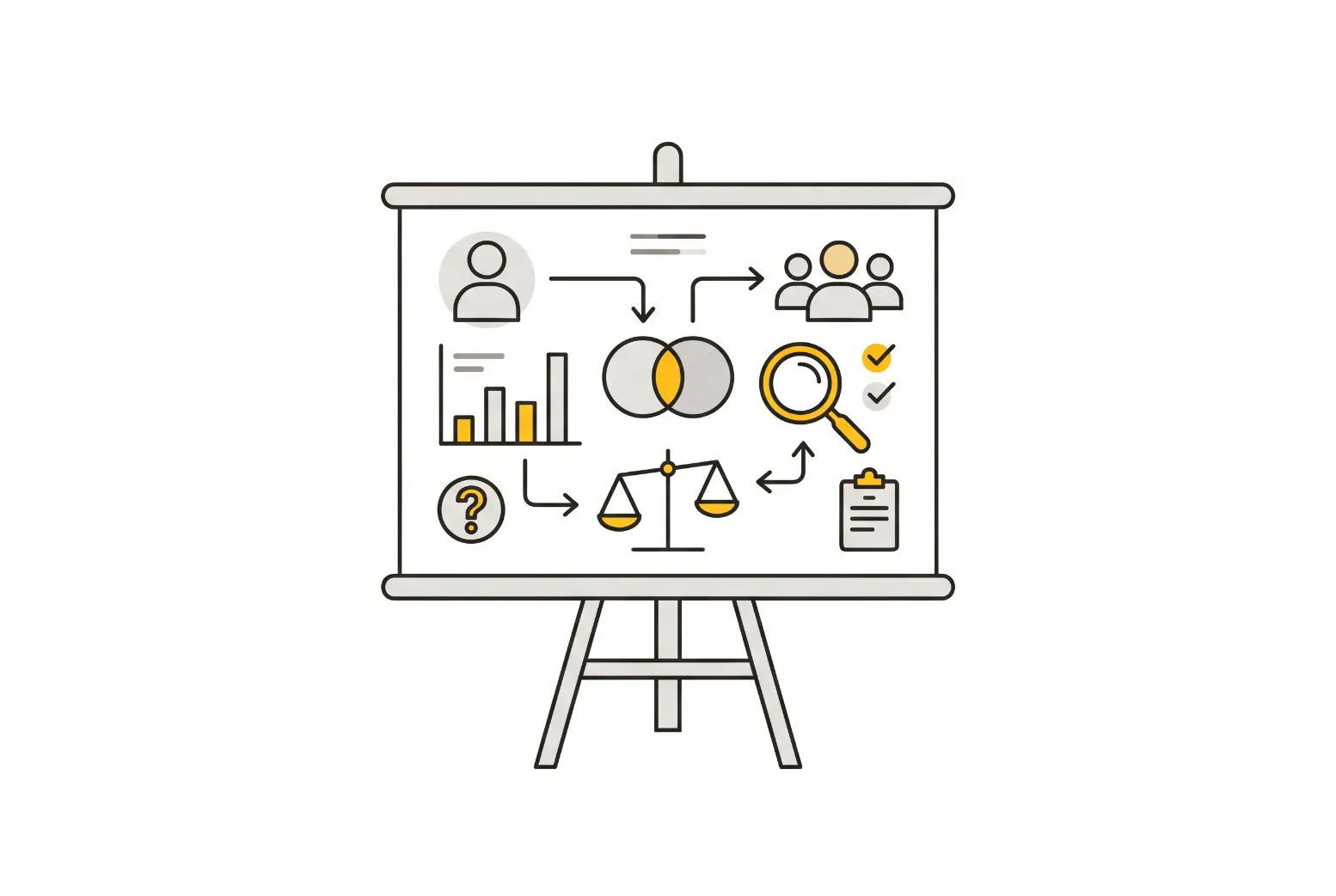 Product team comparing different research methods on a whiteboard