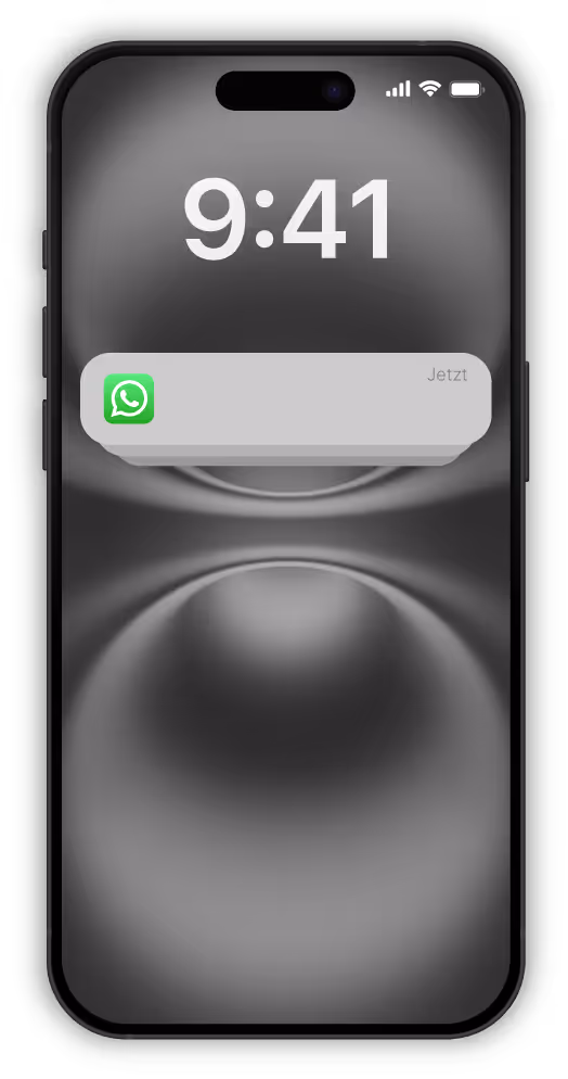 iPhone Mockup in dem eine Nachricht erscheint für eine Terminierung. Verdeutlicht Automatisierung im Alltagsgeschäft.
