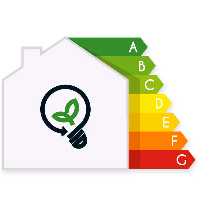 Energieeffizienz Skala an Haus Logo mit Branding
