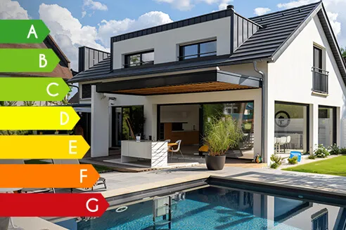 Haus mit Energie Effizienzskala