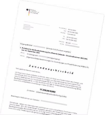Zuwendungsbescheid Beispiel BEG