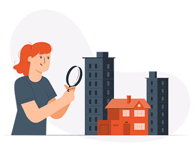 Sanierungsfahrplan Analyse eines Hauses mit Lupe Illustration