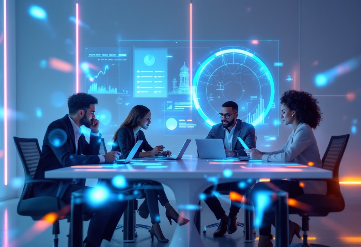 [interface] image of a group discussing in an office (for a legal tech)