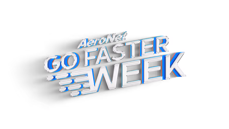 Logo text reading 'AeroNet GO FASTER WEEK' with stylized motion lines.