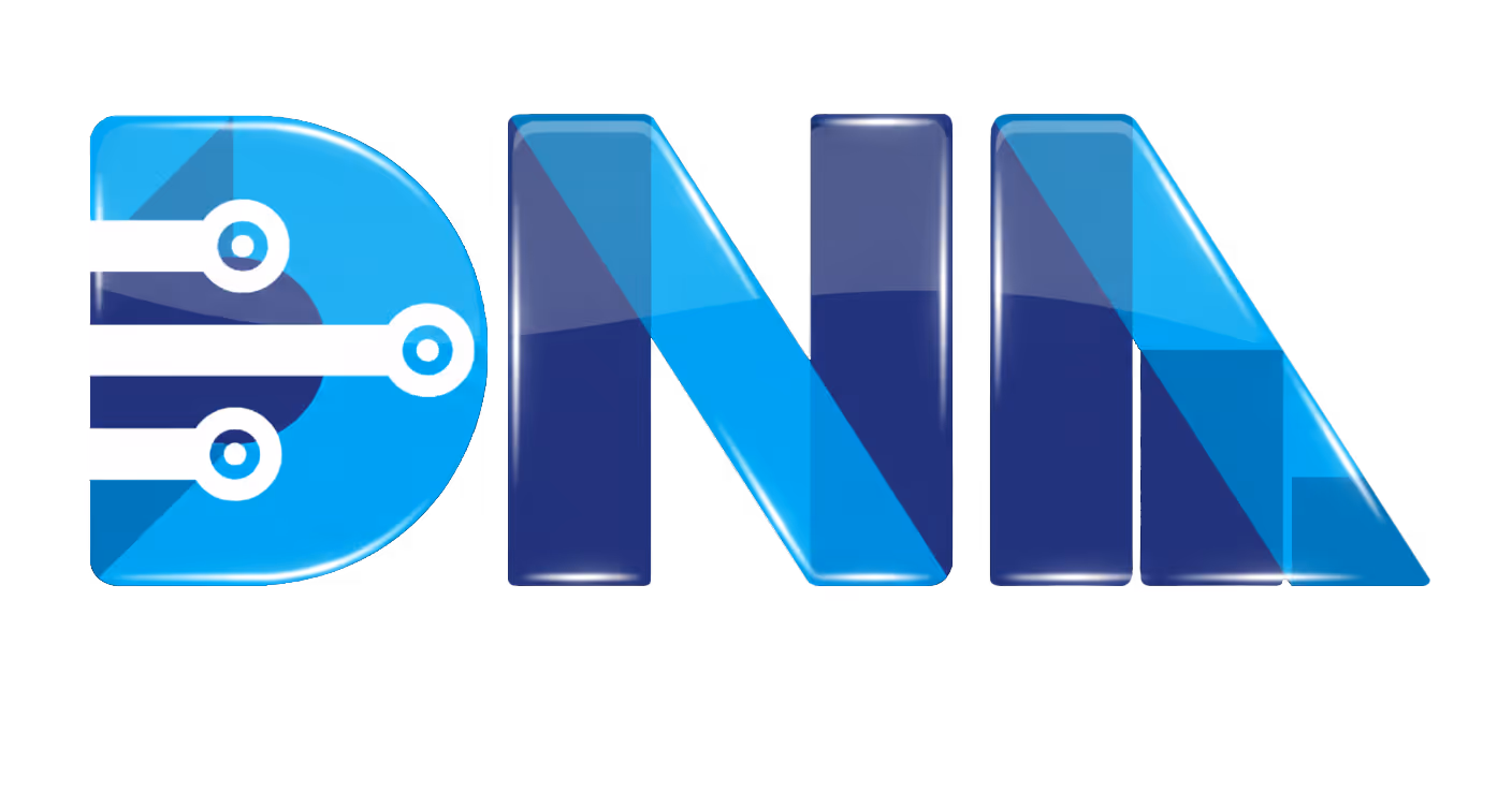 Blue and dark blue stylized letters forming the acronym 'DNN' with circuit-like design elements in the D.