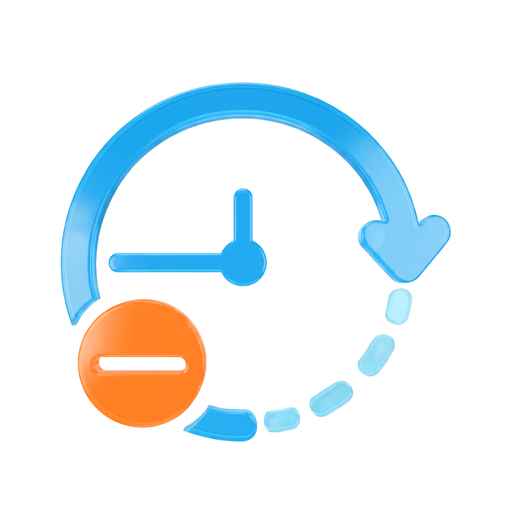 Blue clock with a counter-clockwise arrow and an orange minus sign, symbolizing undo or time rollback.