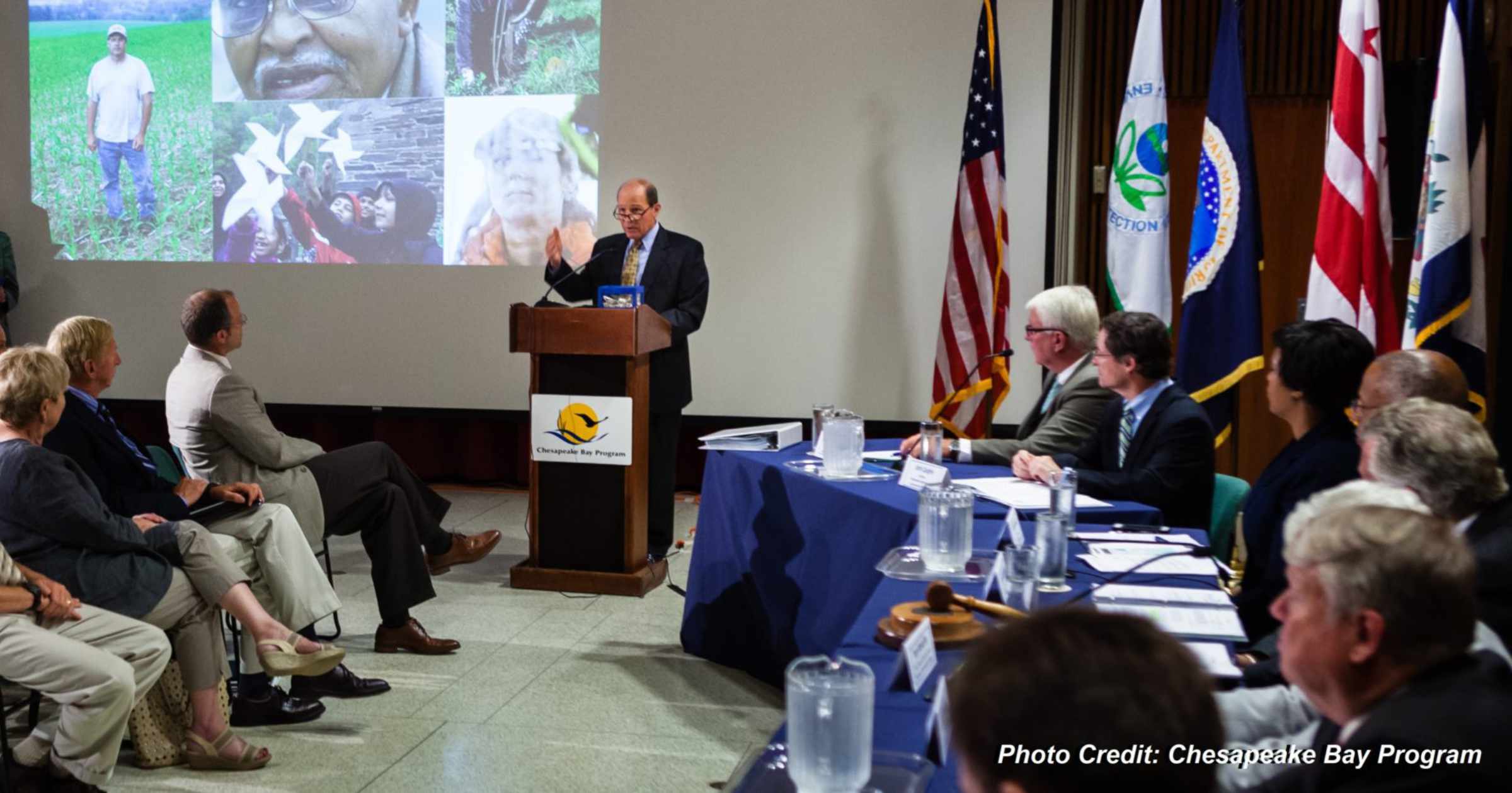 Nicholas DiPasquale, Director of the Chesapeake Bay Program, delivers the State of the Program address to the Chesapeake Executive Council, members of the public and the press