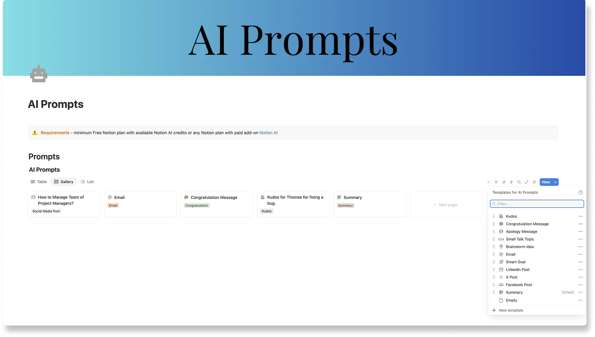 Second Brain - AI Prompts Notion Template