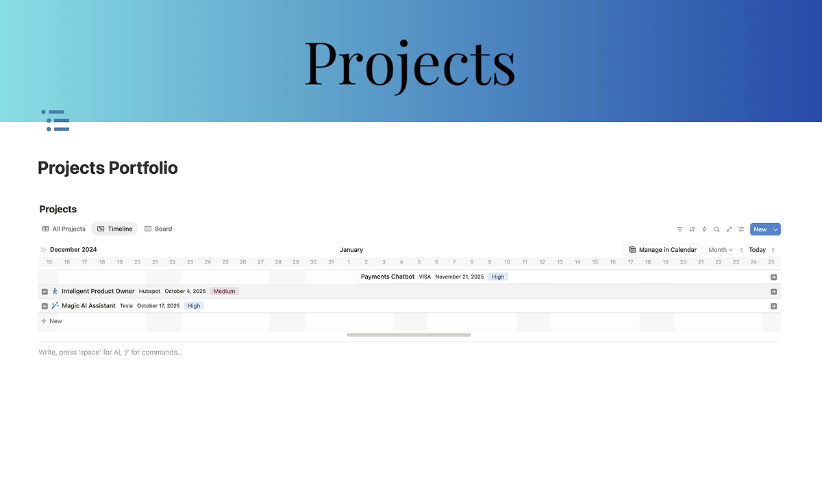 Second Brain Notion Template - Projects Portfolio