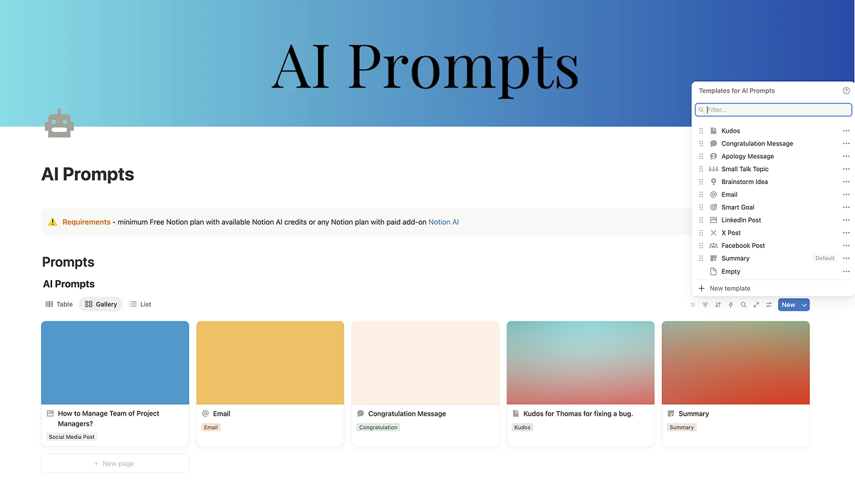 Second Brain Notion Template - AI Prompts