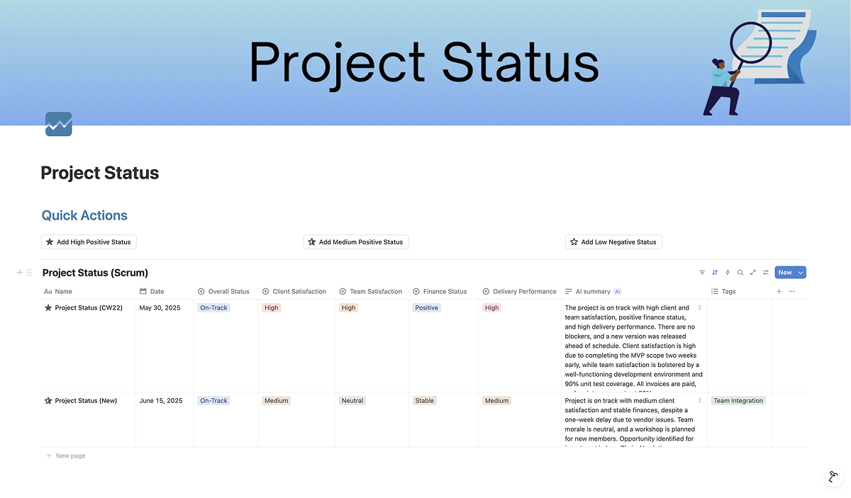 Second Brain Notion Template - Projects Status