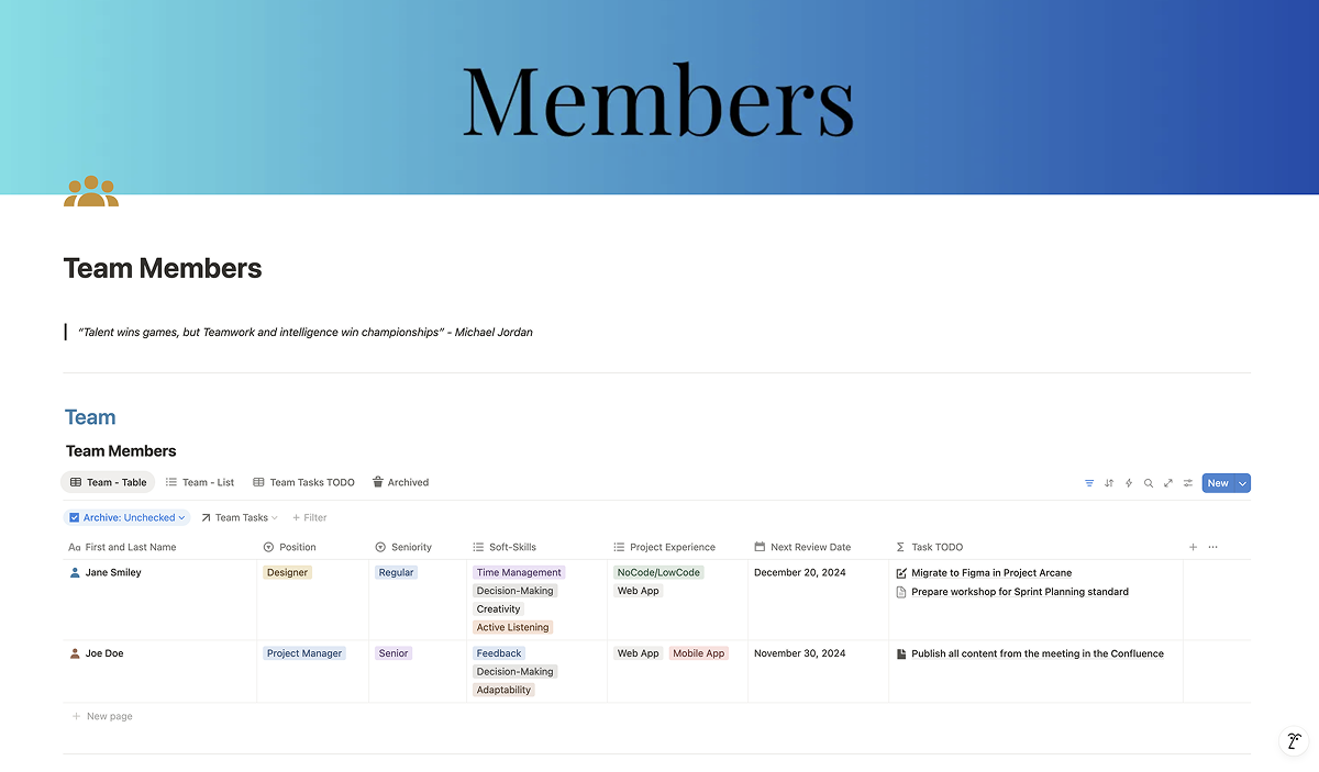 Second Brain Notion Template - Team Members
