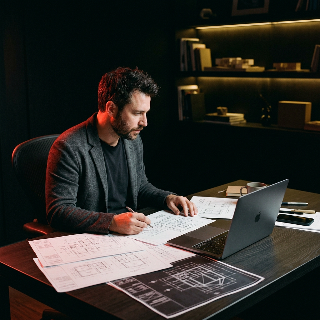 Founder reviewing full-stack development architecture