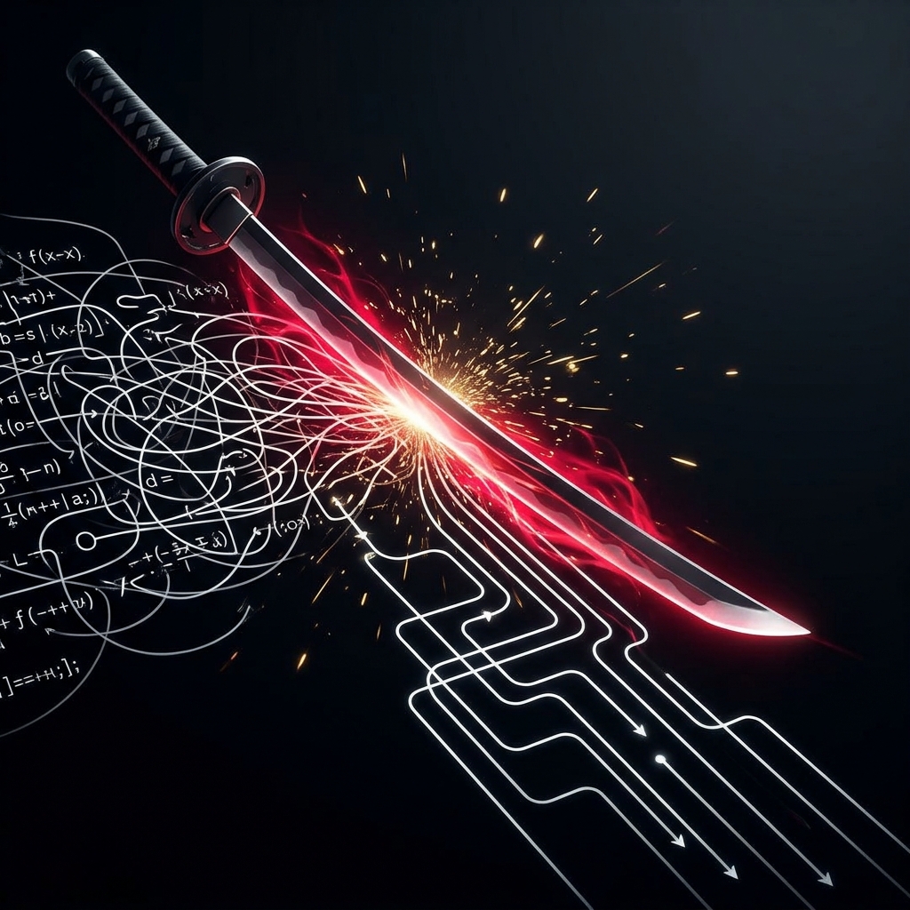 Katana slicing through chaos into organized automation