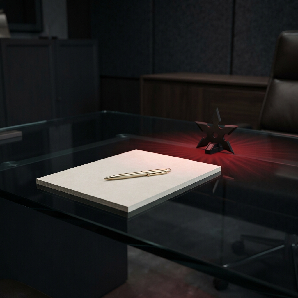 Minimalist desk setup with dark aesthetic and crimson lighting