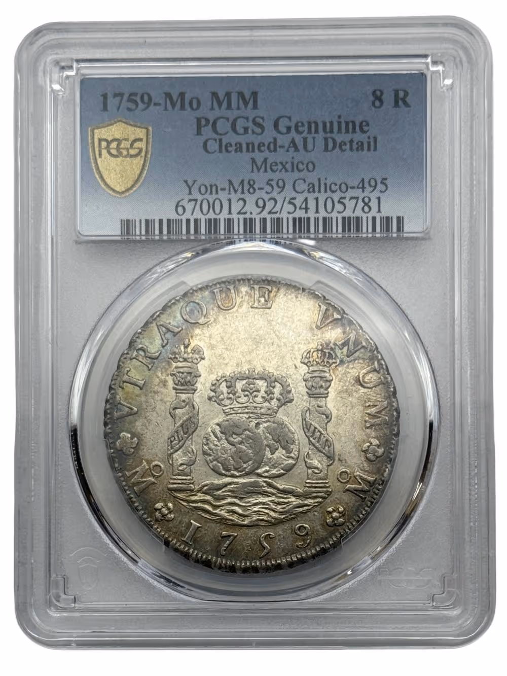 1759-Mo 8 Reales, PCGS AU Details, Mexico City Mint, Beautiful Toned Coin