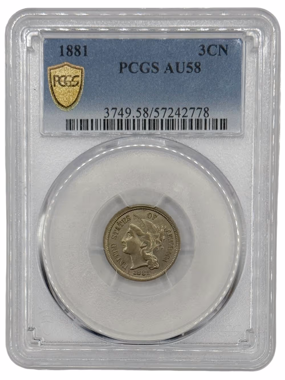 1881 3-Cent Nickel, PCGS AU58, Excellent Detail & Original Surfaces