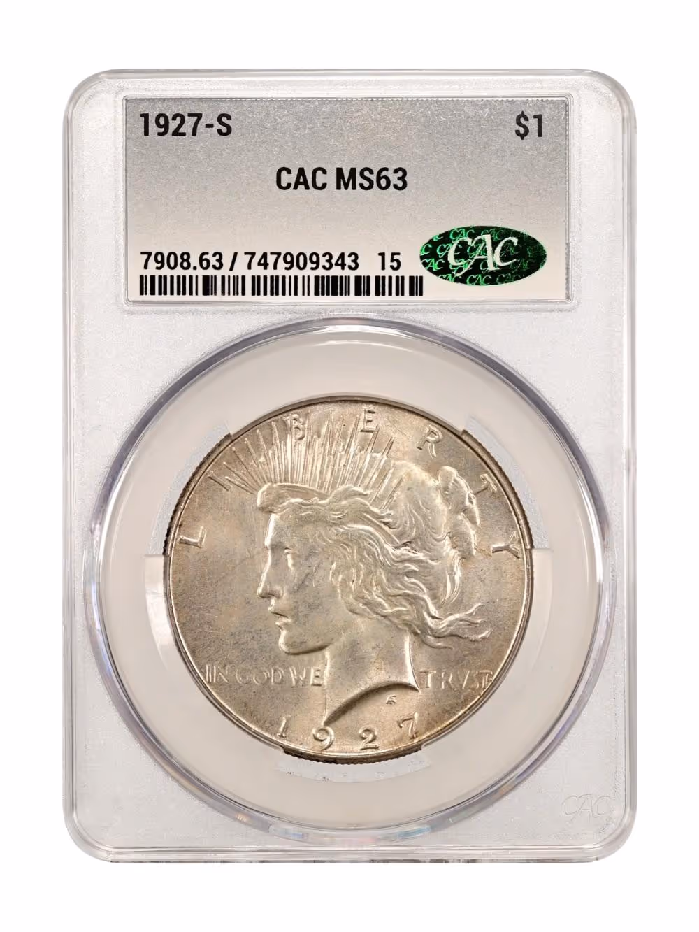 1927-S Peace Silver Dollar, CACG MS63, Tough Date, San Francisco Mint.