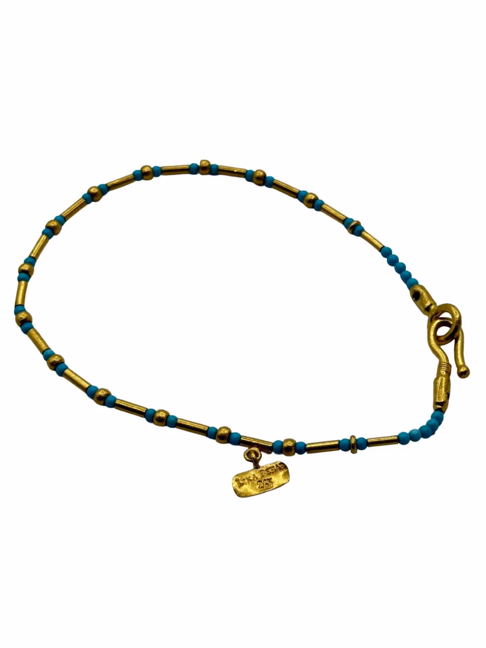 Lika Behar 24K Gold Turquoise Bead Bracelet, 8", Designer.