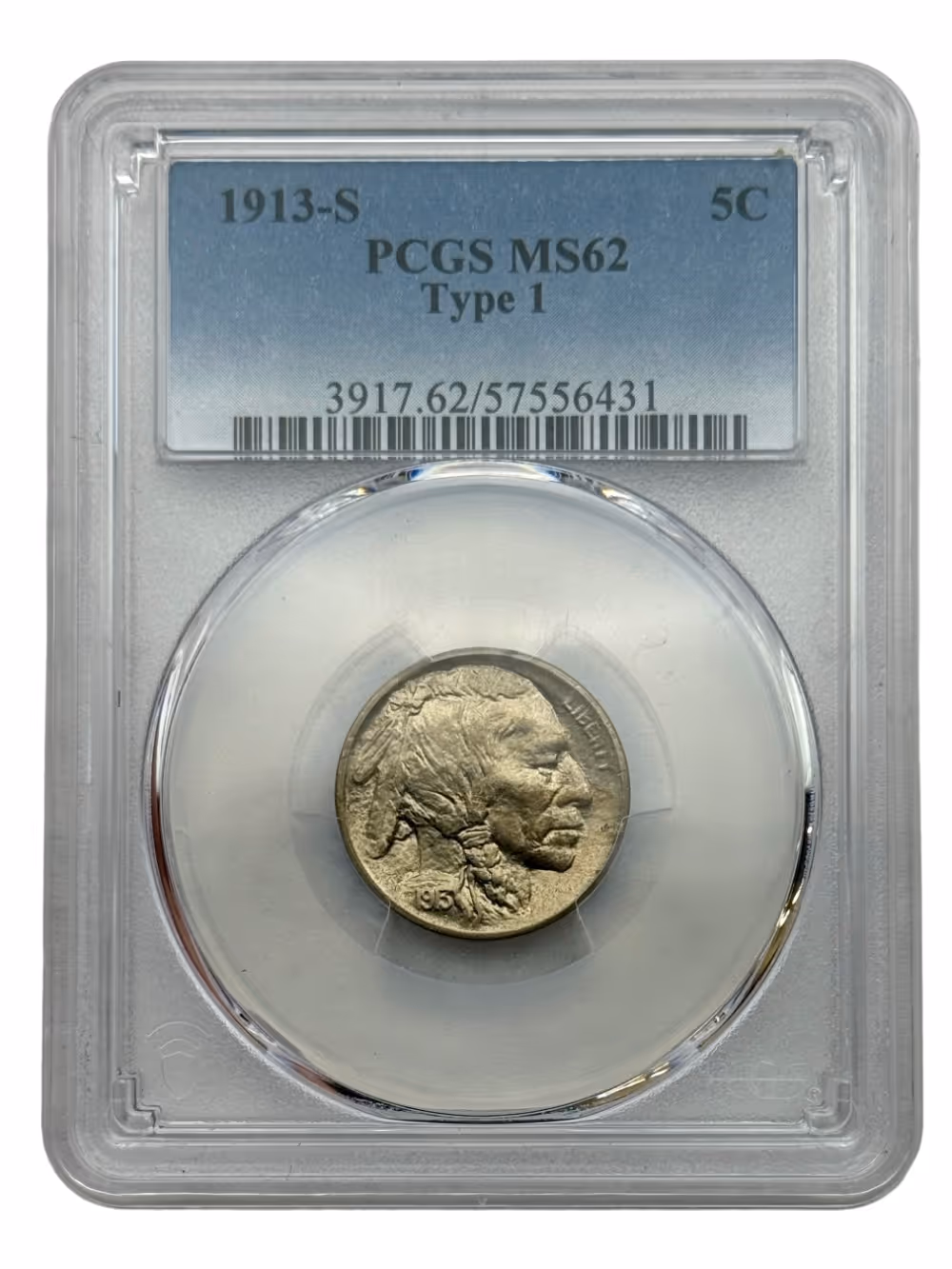 1913-S Buffalo Nickel Type 1, PCGS MS62, Early Date.