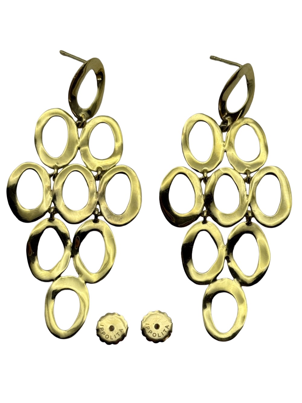 IPPOLITA Classico, 18k Gold Open Oval Cascade Earrings, 11.5g, 65mm Drop.