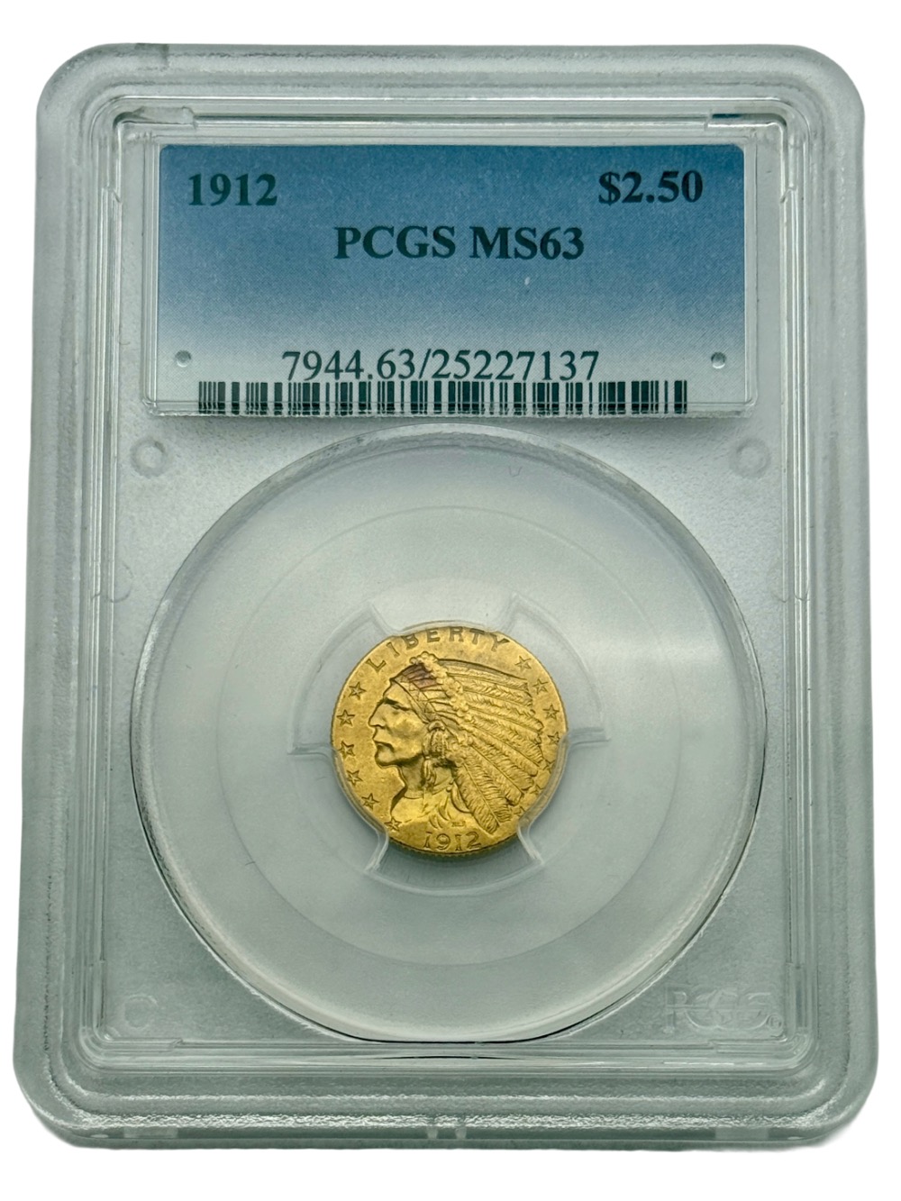 1912 $2.5 Indian Gold Quarter Eagle, PCGS MS63, Classic US Gold Coin.