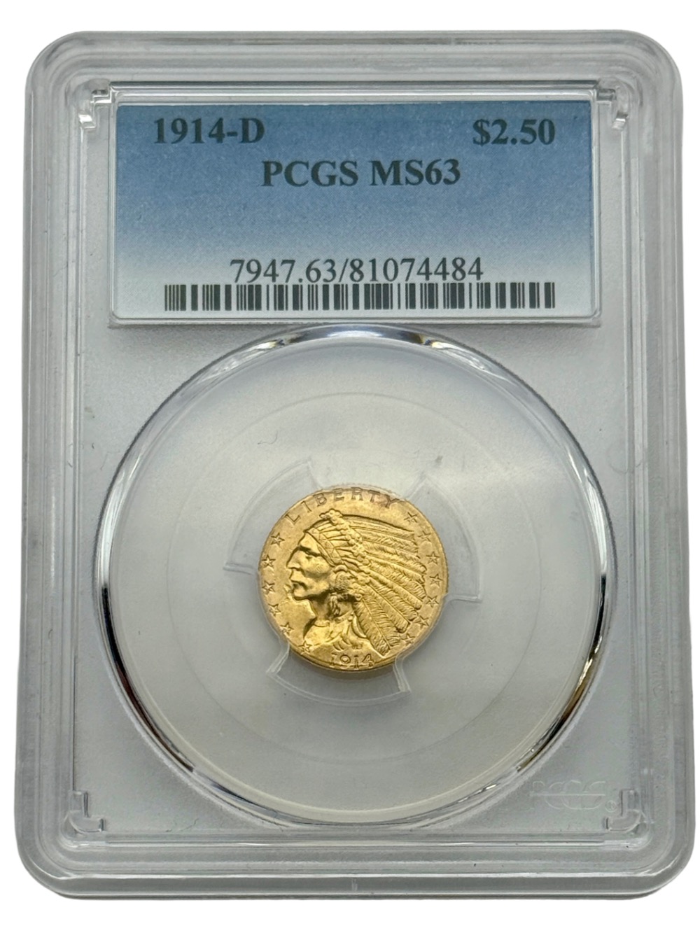 1914-D $2.5 Indian Gold Quarter Eagle, PCGS MS63, Original Look.