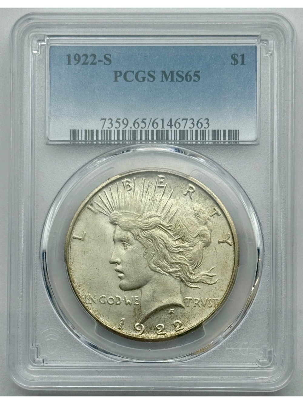 1922-S Peace Dollar $1, PCGS MS65, San Francisco Mint.