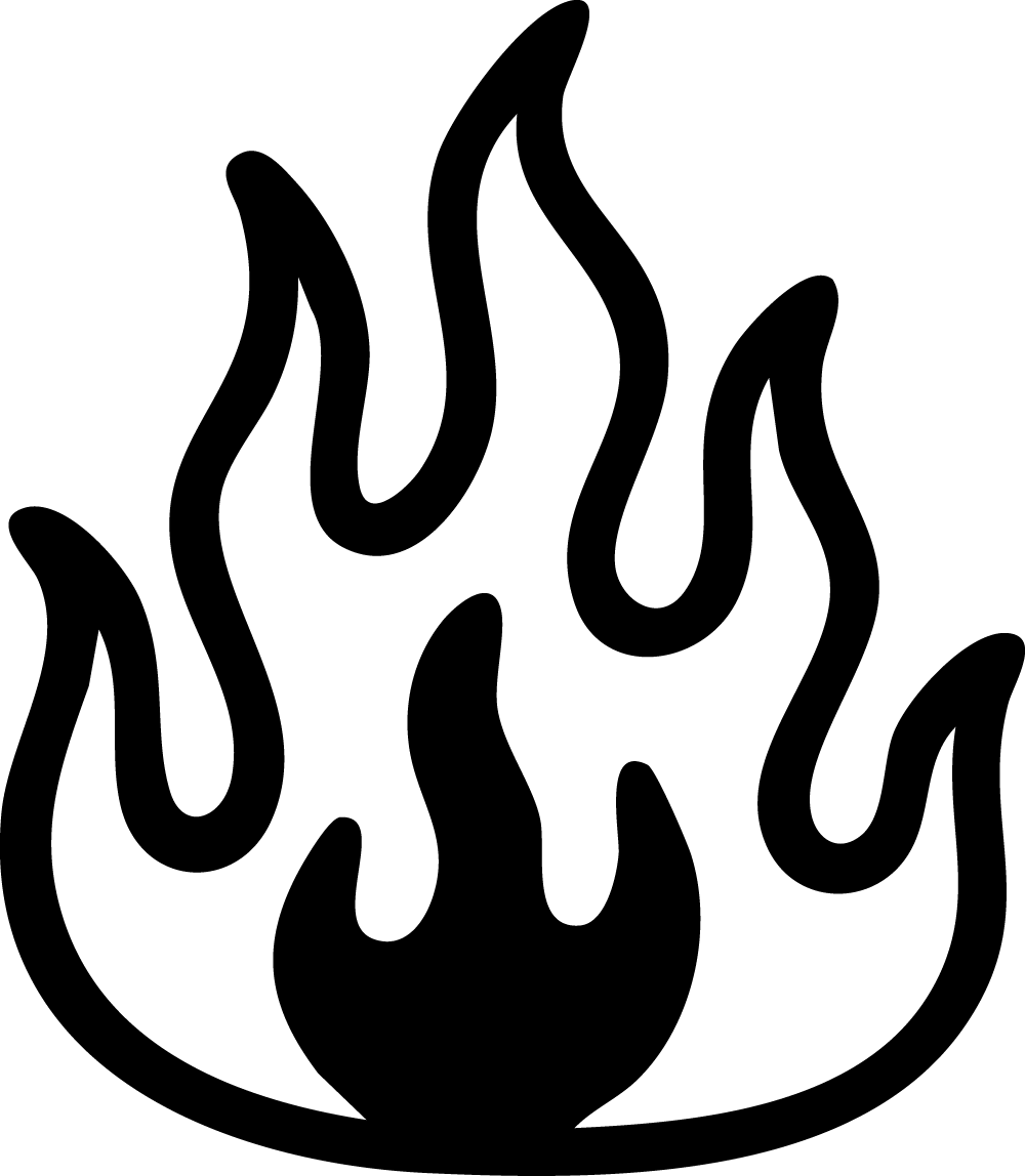 Black flame icon with stylized flickering fire shape on white background.