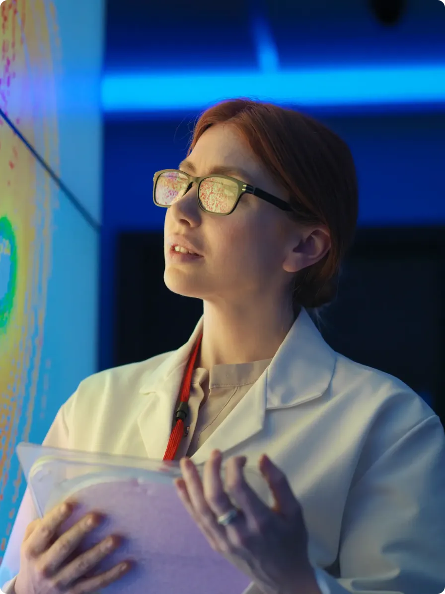 Close-up of a scientist analyzing chemical data