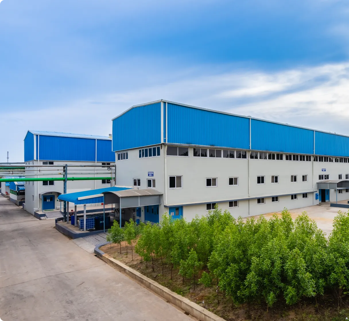 Exterior view of a GMP-certified manufacturing facility adhering to stringent quality standards