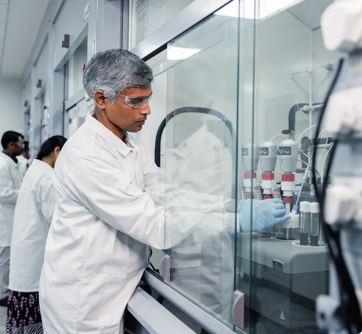 Precision laboratory equipment used for custom synthesis of specialty chemicals