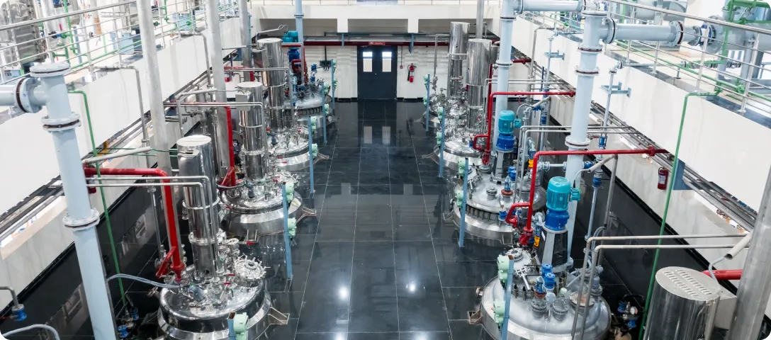 Image showcasing cGMP-certified manufacturing facilities for large-scale, market-ready production