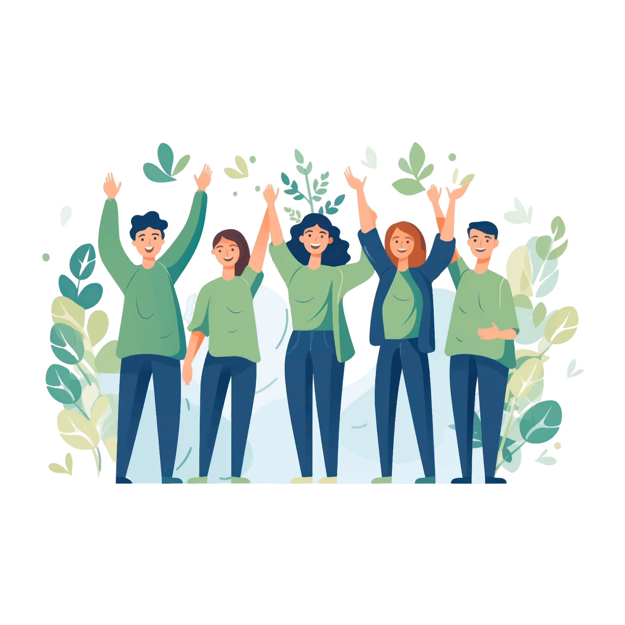 Piktogramm zeigt ein glueckliches, vielfaeltiges Team, welches Erfolge feiert