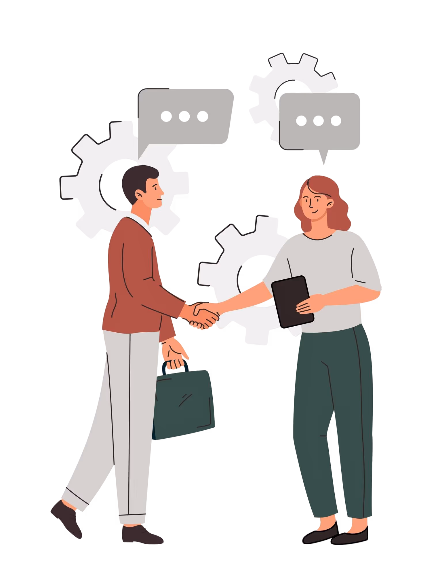 Illustration von einem Mann und einer Frau die sich die Hände schütteln