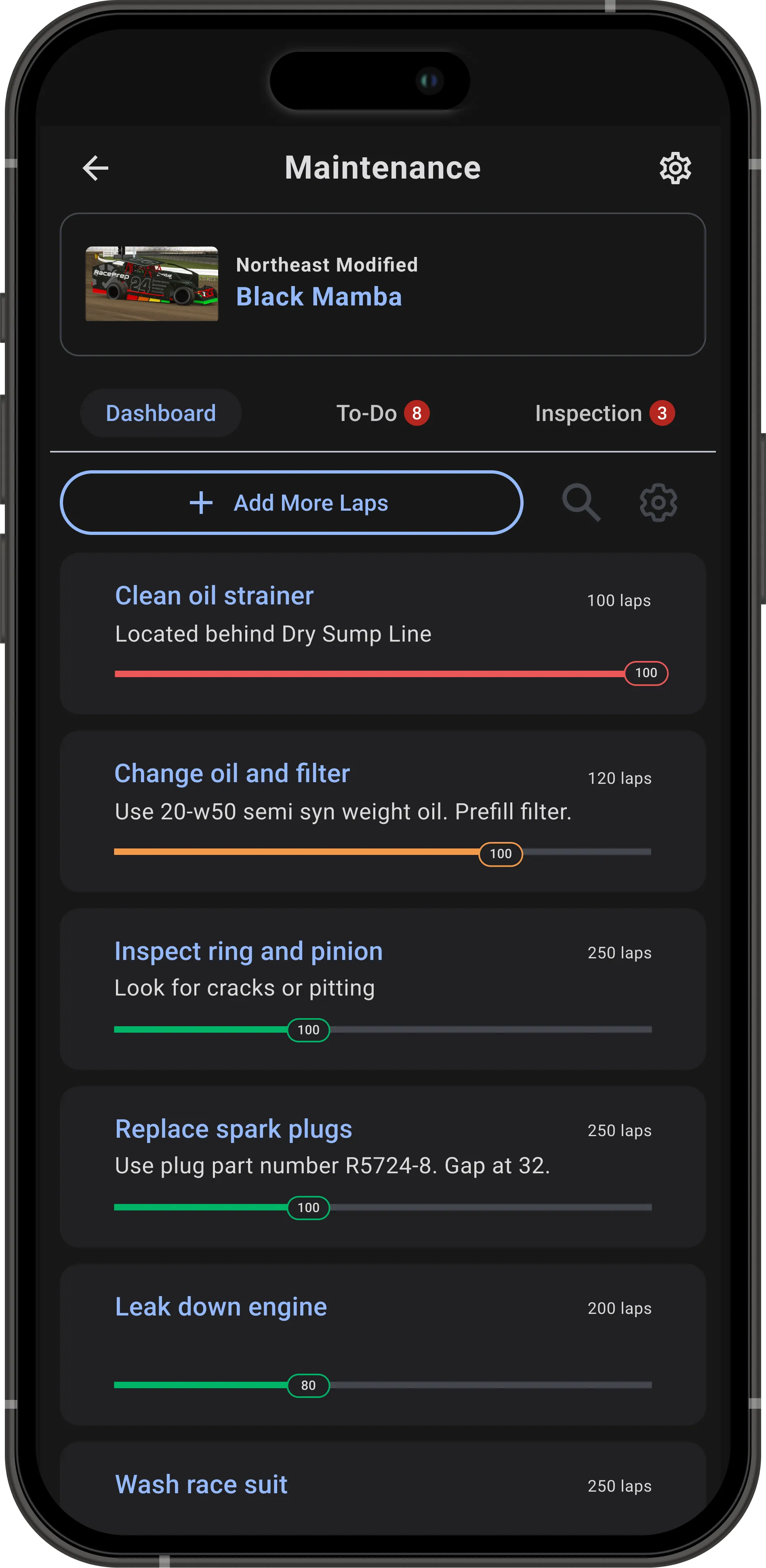 Maintenance screen