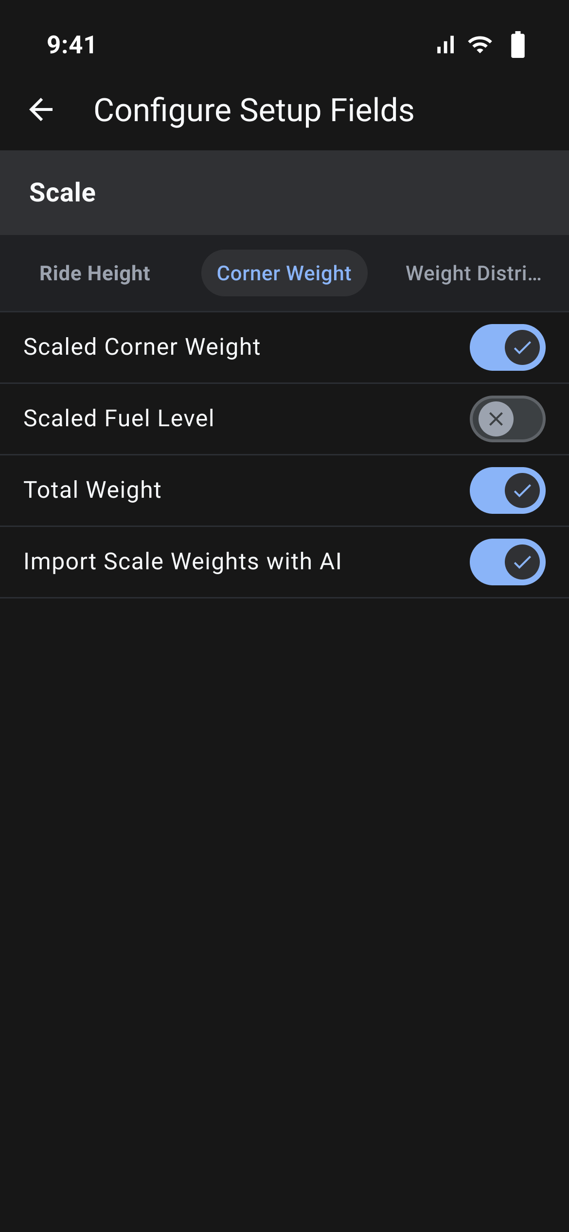 Configure Setup Fields with a switch per field