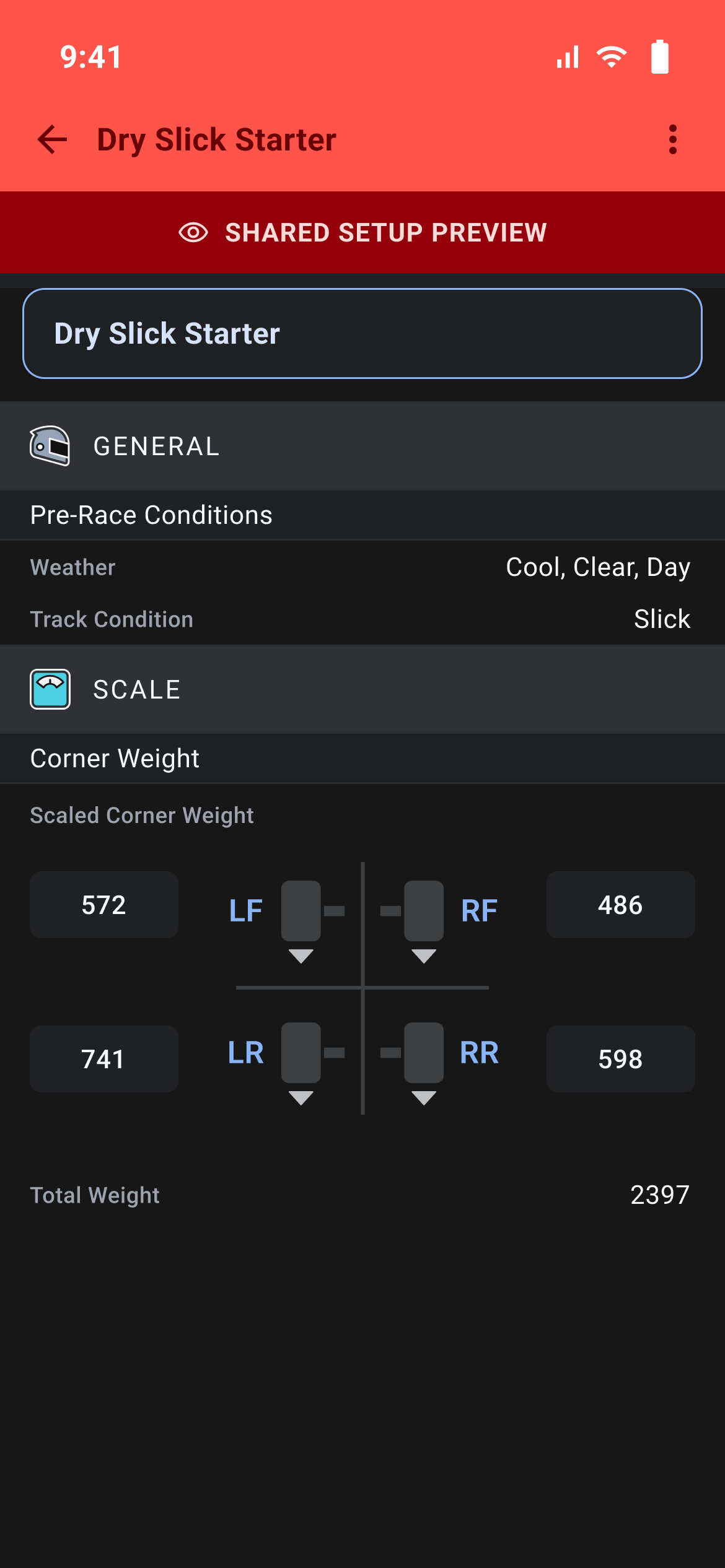 Preview of a community setup under the red SHARED SETUP PREVIEW banner