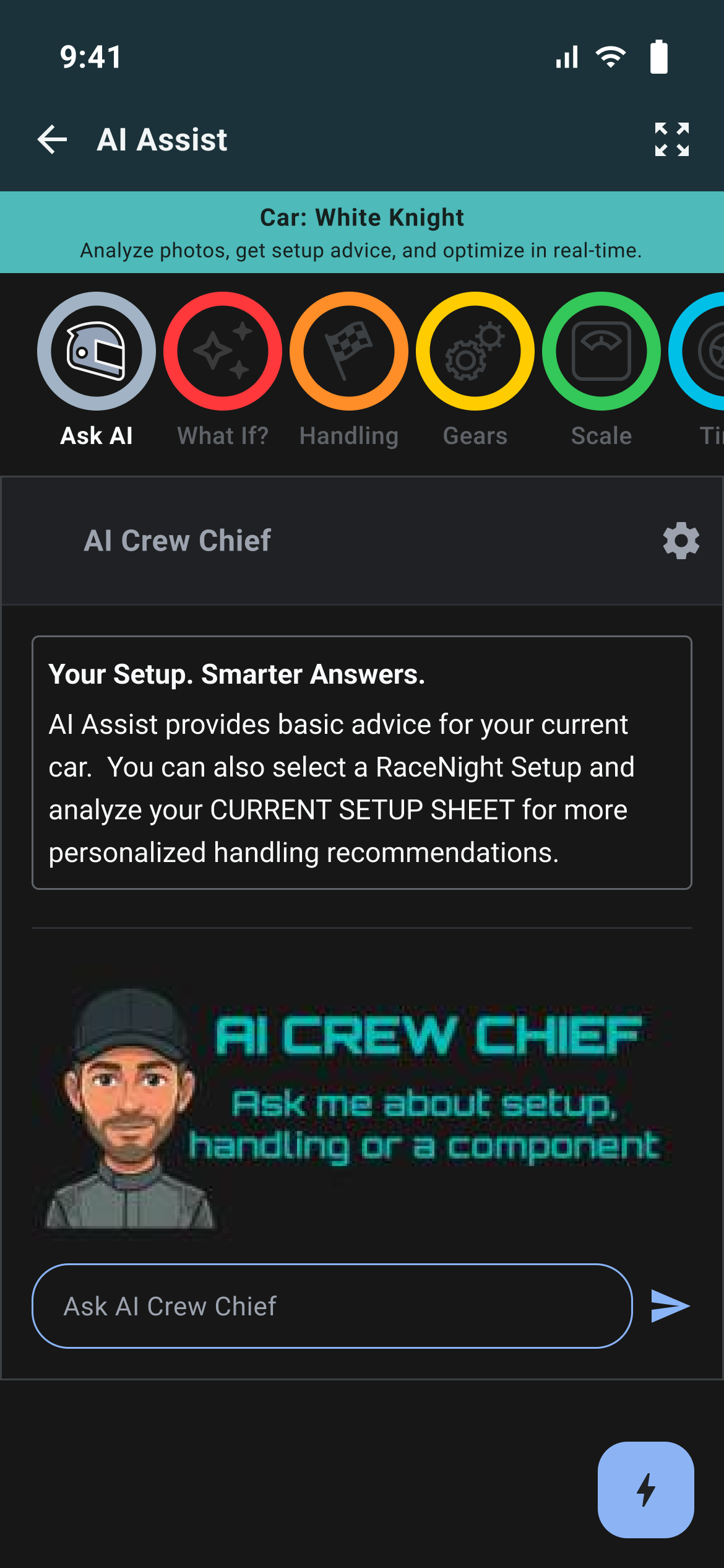 AI Assist for White Knight on the Ask AI tab, with the Ask AI Crew Chief box