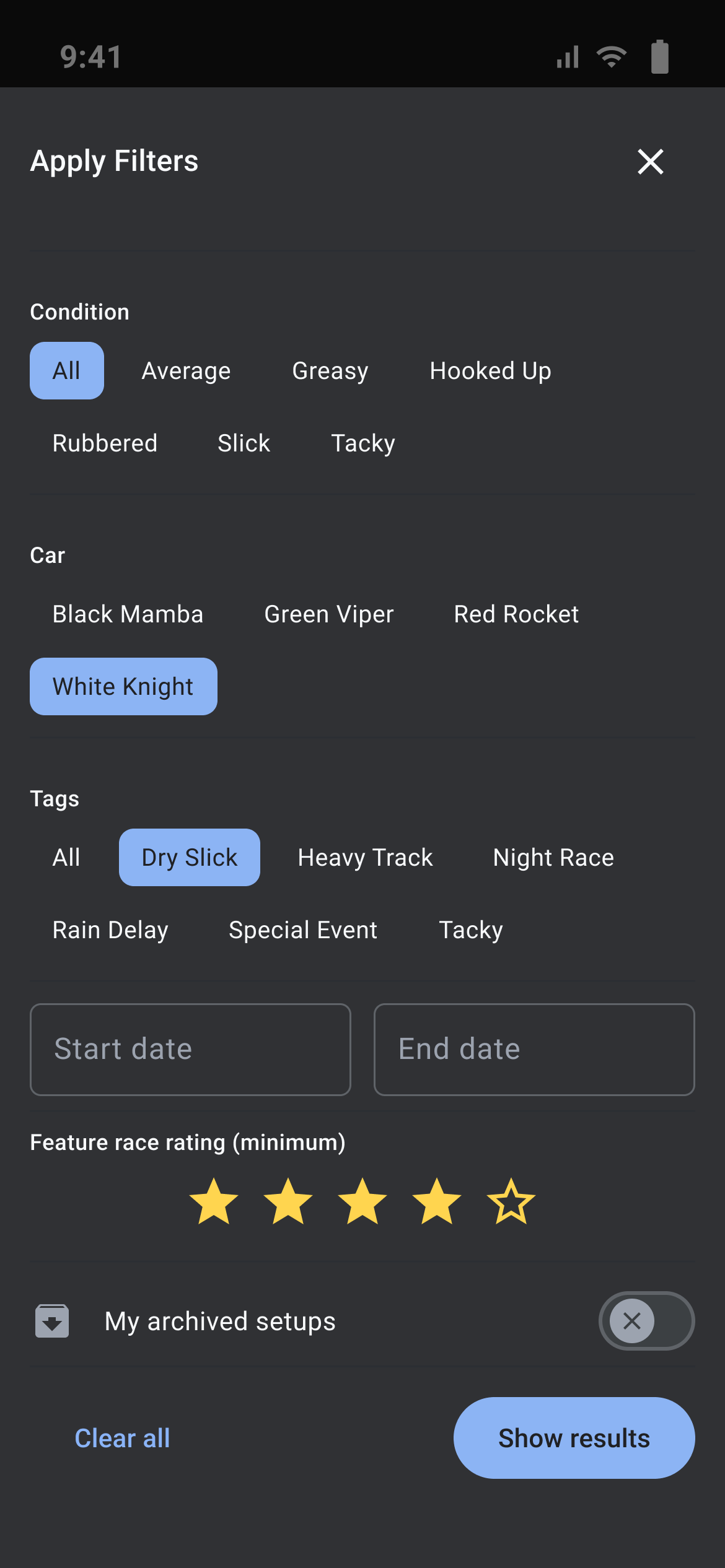 The Apply Filters sheet