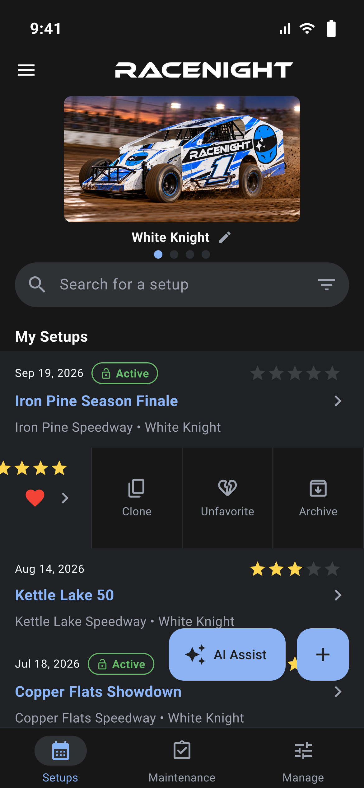 Setup list with the swipe actions open