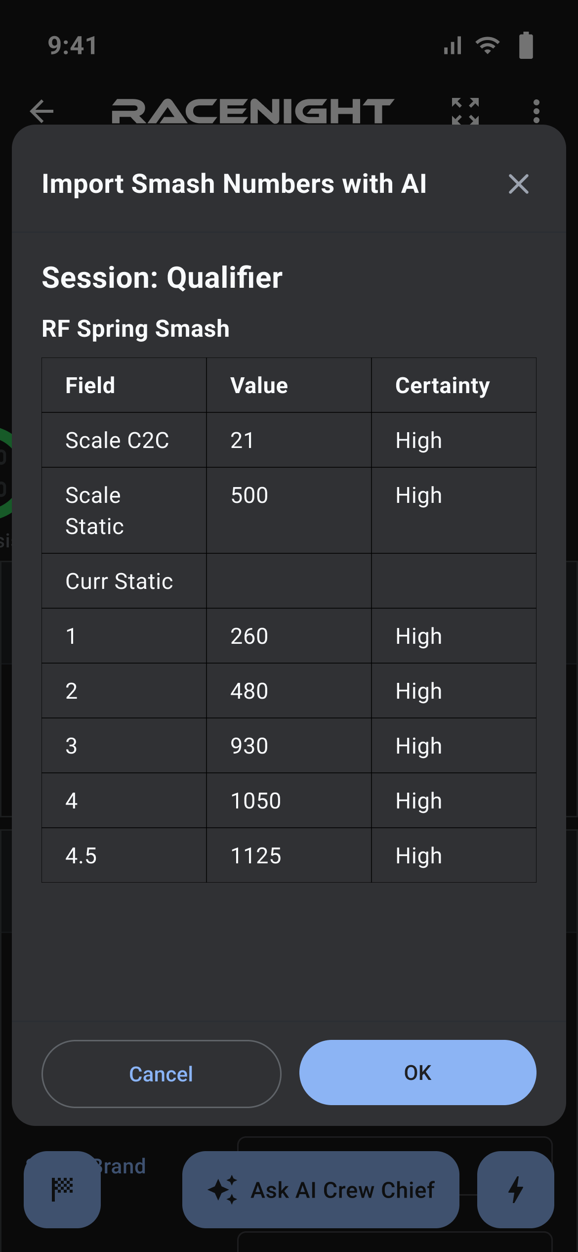 Import Smash Numbers with AI result table read from a spring smash sheet photo