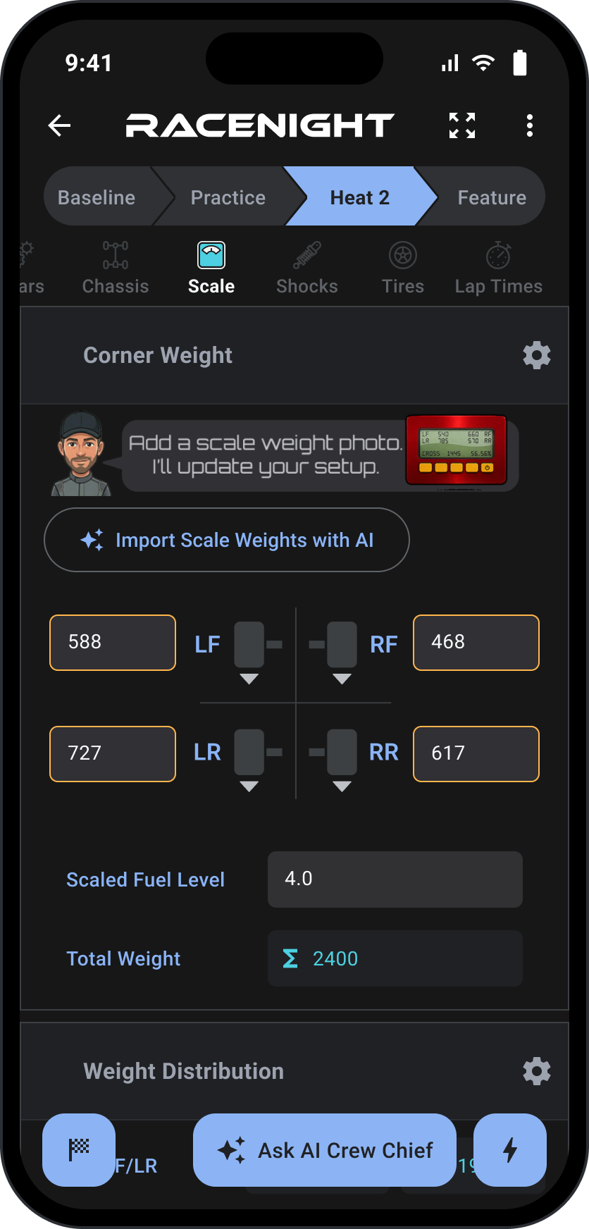 Setup sheet screen