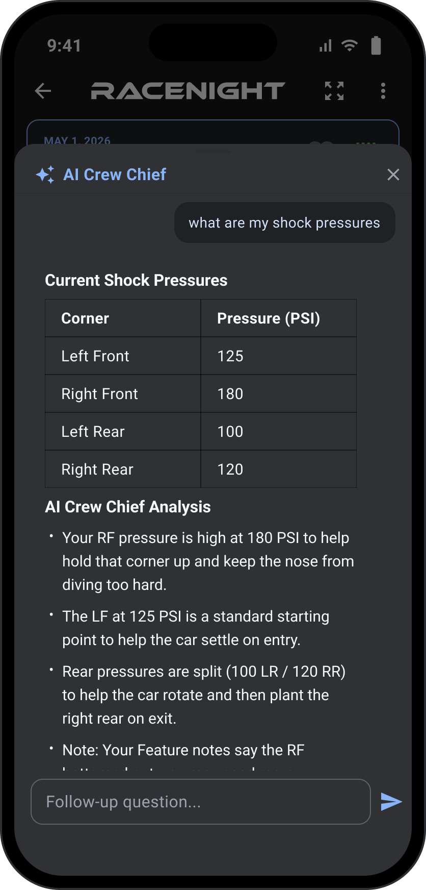AI crew chief screen