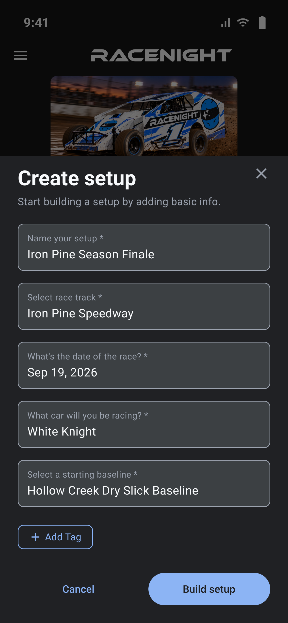 The Create setup form