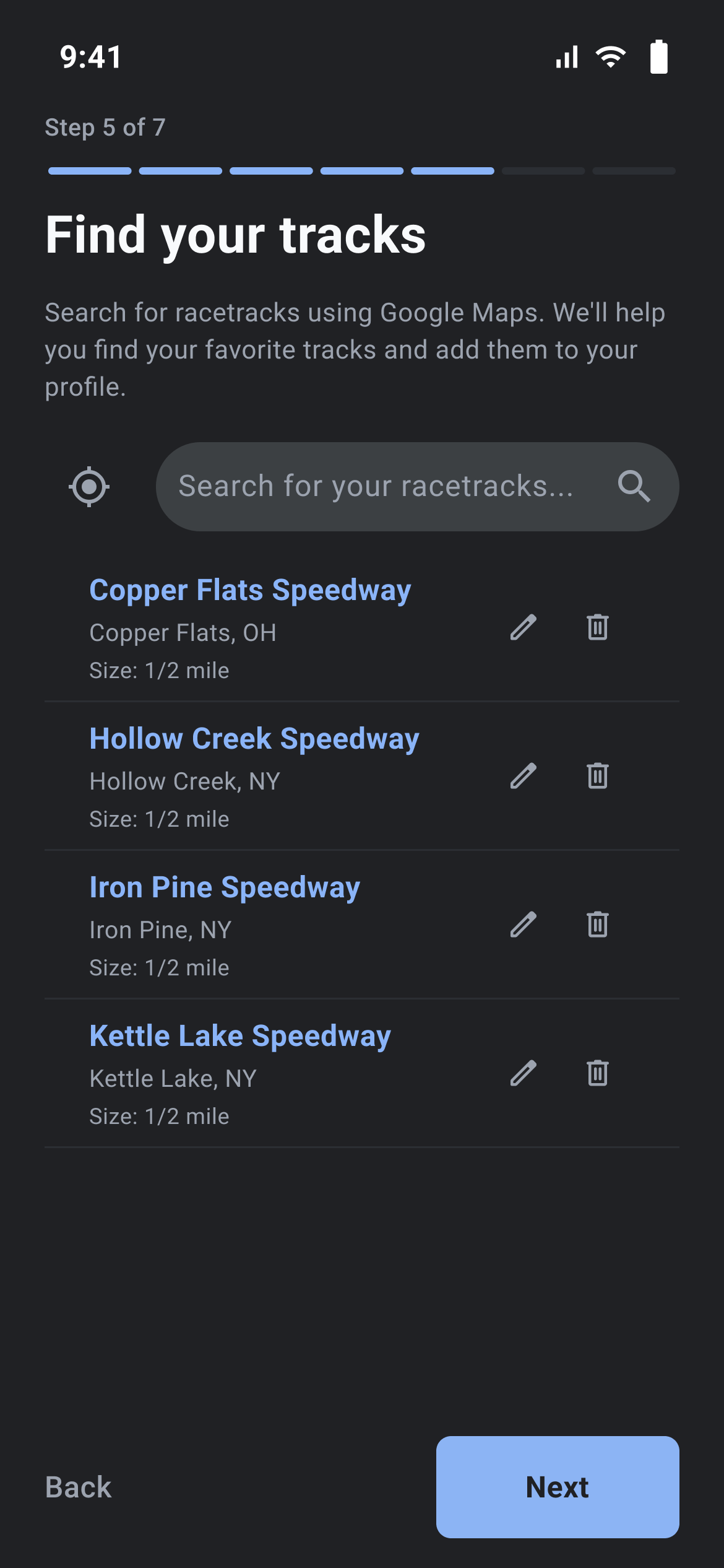 First-run setup wizard, screen 5 of 7