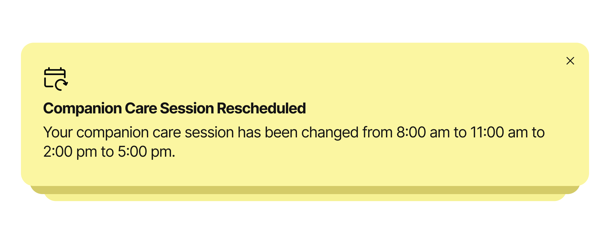 Imploy notification that a companion care session was rescheduled