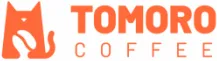 Logo Tomoro Coffee dengan ikon kucing bergaya dan teks oranye.