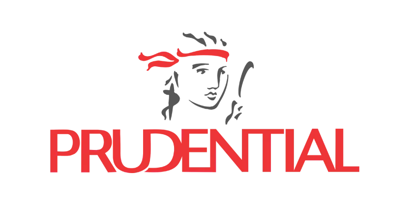 Logo Prudential dengan wajah wanita berkerudung merah di atas teks merah.