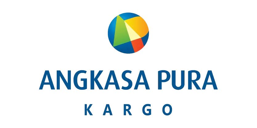 Logo Angkasa Pura Kargo dengan desain lingkaran berwarna dan teks biru.